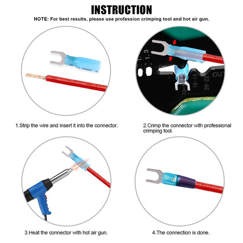 Glarks 50pcs 16-14 Gauge #10 Heat Shrink Fork Connectors Electrical Insulated Fork Crimp Terminals Connectors Assortment Kit (Blue)...