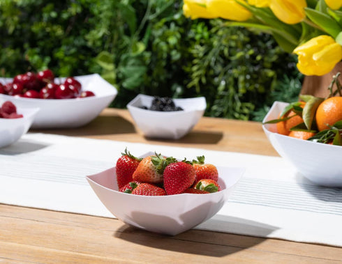 Posh Setting Square Plastic Serving Bowls, Small White Plastic Candy Bowls, 4 Pack Plastic Disposable Party Snack, Buffet, Chips, or Salad Bowl, H...