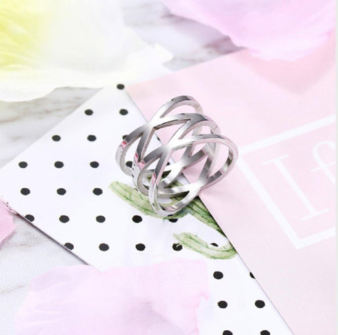 Womens Silver Stainless Steel Double X Criss Cross Ring Engagement Wedding Lady Girls Fashion Party Cocktail Rings Wide Band (11)...