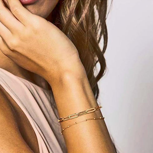 Dainty Gold Bracelets for Women, 14K Gold Filled Adjustable Layered Bracelet Cute Evil Eye Oval Chain Pearl Bar Turtle Gold Bracelets for Women Je...