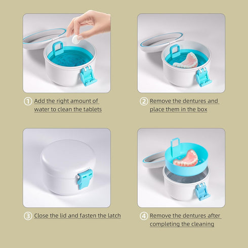 ARGOMAX Leak Proof Retainer Cleaner Case, Denture Cups for Soaking Dentures, Denture Travel Case (White+Blue)....