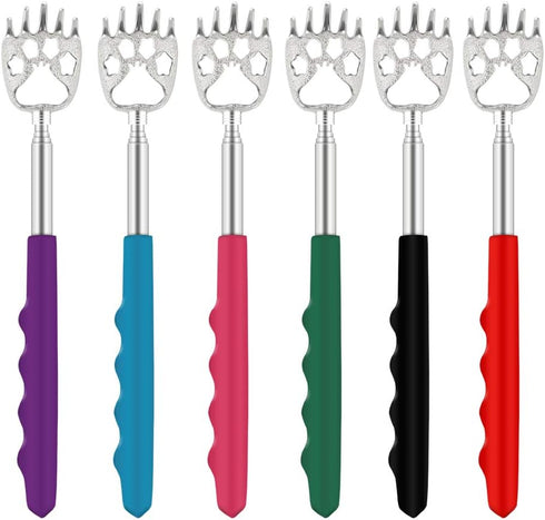 6 Pack Telescoping Back Scratcher - Bear Claw Back Scratchers - Portable Extendable Backscratcher with Rubber Handles in Black, Blue, Green, Purpl...