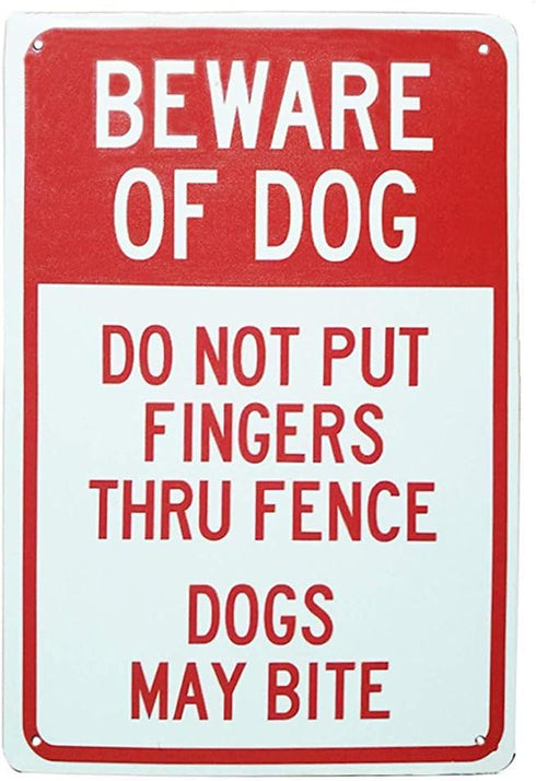 Lilyanaen New Tin Sign Metal Sign Do Not Put Fingers Thru Fence Dogs May Bite Security Outdoors Yards Safety Warning Decoratives for Outdoor & Ind...