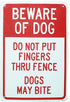 Lilyanaen New Tin Sign Metal Sign Do Not Put Fingers Thru Fence Dogs May Bite Security Outdoors Yards Safety Warning Decoratives for Outdoor & Ind...