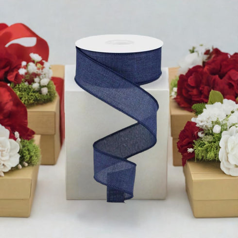 Solid Canvas Wired Edge Ribbon, 10 Yards (Navy Blue, 1.5 Inches)...