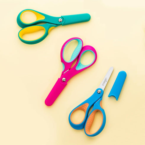 LIVINGO Left Handed Kids Scissors: Blunt Tip Safety Lefty Toddler Child Scissors for School Craft Cutting Paper - 3 Pack 5 inches Comfort Grip Gre...