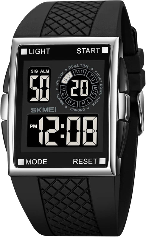 Men's Luminous Square Digital Sports Watch Waterproof Countdown Multi-Function Watch...