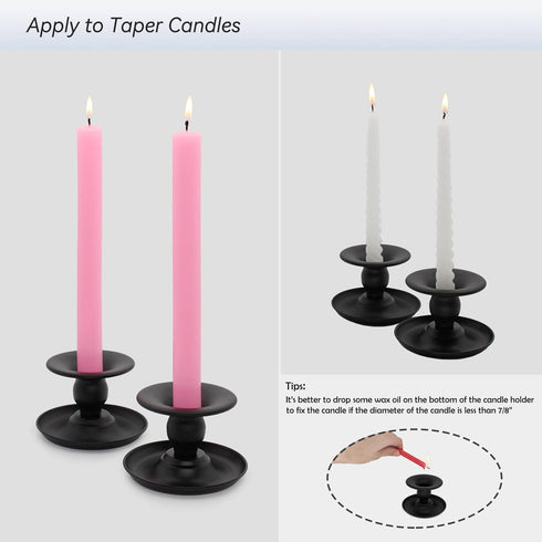 Set of 2 Candle Holders for Pillar and Taper Candles, Matte Black Iron Table Centerpiece, Decorative Farmhouse Candlestick Holders...