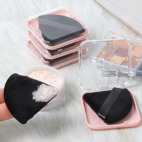 4 Pack Triangle Powder Puffs for Face Powder,Soft Velour Makeup Setting Powder Puff with Case,Black...