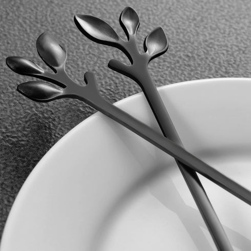 AnSaw Long Handle 7.4-Inch Leaf Teaspoons set, 6 Pcs Black Stainless Steel Coffee stirring spoon...