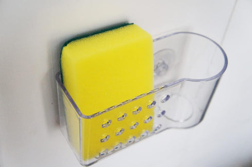AMUONTY Sponge Holder for Kitchen Sink Suction,Plastic Sink Brush Sponge Caddy Sink Organizer-(5.7" x 2.4" x 3.1"),Clear...