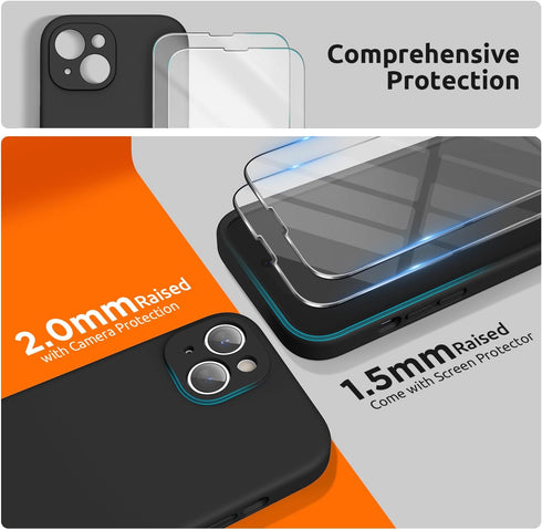 SURPHY Designed for iPhone 15 Case with Screen Protector and Lanyard, Phone Strap and Liquid Silicone Phone Case (Camera Protective + Soft Microfi...