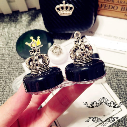 2 pack- Fashion Contact Lens Case Cute Crown Black White Leak Proof - Portable Box Kit with Mirror (2 pack - Crown)...