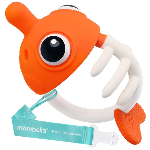 Mombella Clownfish Baby Teether Toys, Teething Toys for Babies 0 3 6 12 Months with Clip, Safe Soft Silicone Infant Teethers Toy 4-9 Months Old So...