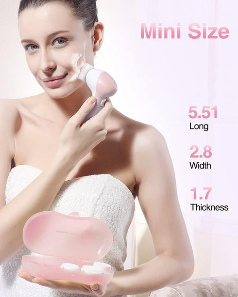 TOUCHBeauty Facial Cleansing Brush Set with Case & 3 Spin Brush Heads for Beginner/Teenagers, Battery Powered, Mini Travel Size Pink...