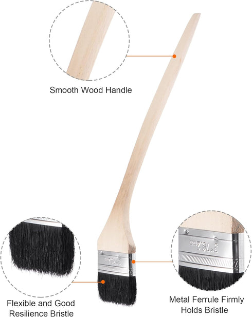uxcell Bent Radiator Paint Brush 17" Length 3" Width Bristle with Long Wood Handle for Wall Treatment Black 4Pcs...