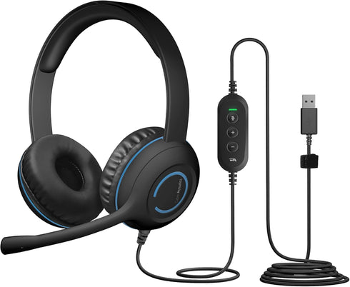 Cyber Acoustics Stereo USB Headset (AC-5008A), in-line Controls for Volume & Mic Mute, Adjustable Mic Boom for PC & Mac, Perfect for Classroom or ...