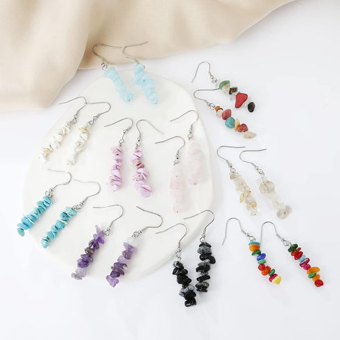 Turquoise Choker Necklace, Natural Tumbled Stone Dangle Earrings Natural Crystal Bracelet Jewelry Set for Women Chakra Healing Gemstone Necklace G...