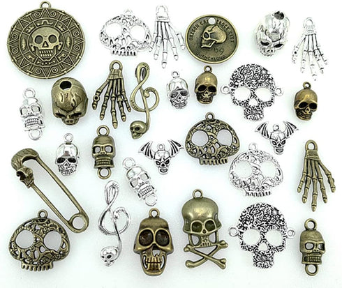 ALIMITOPIA 100 Grams Assorted Skull Skeleton Bone Punk Steampunk Charm Pendant Connector for DIY Necklace Bracelet Jewelry Making Findings...