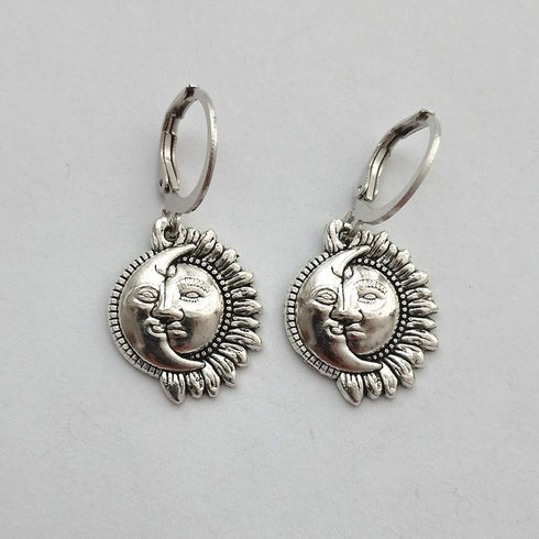 Celestial Sun and Moon Earrings, Mom/Grandma/Friends, Vintage Bohemian Leverback Earrings...