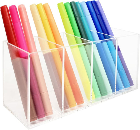 Acrylic Pen Holder 4 Compartments Clear Pencil Holder Organizer Makeup Brush Holder...