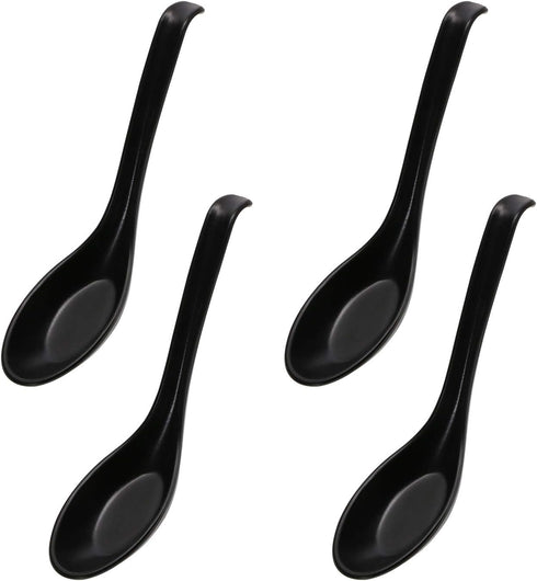 4 Pieces Black Soup Spoons, Japanese Spoons Soup, Plastic Soup Spoons, Rice Spoons, Chinese Wonton Soup Spoons...