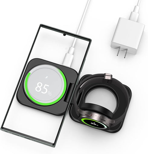 Aluminum Alloy Wireless Charger for Samsung, Foldable 2 in 1 Travel Wireless Charging Station Compatible with Samsung Galaxy S24 S23 Ultra Z Flip ...