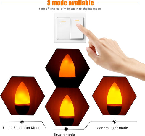 Bestview Flickering Light Bulbs,3 Modes Led Flame Effect Light Bulb, Smart E12 Chandelier Base Candle Fire Light Bulb for Halloween, Christmas,Par...