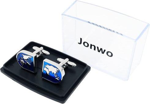 Blue Globe Earth Map Cufflinks for Men World Map Men's Cuff Link Set for Wedding Shirt Party Business Birthday Anniversary Dress...