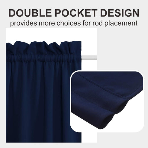Aquazolax French Door Curtains Drapes - Readymade Solid Blackout Glass Door Side Panels 54x40 Inches Privacy with Tiebacks - 1 Piece, Navy Blue...