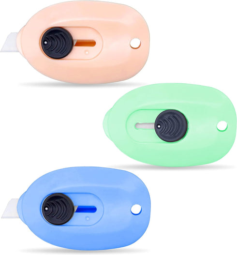 Sonuimy Mini Ceramic Box Cutter, 3pcs Safety Package Box Opener, Retractable Utility Knife Ceramic Blades with Keychain Hole (Pink Green Blue)...