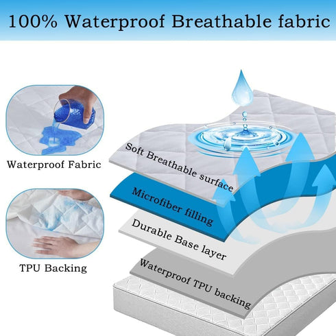 Waterproof Mattress Protector,Cooling Breathable Fluffy Soft Mattress Pad,Washable Mattress Protector,Noiseless Mattress Cover,Bed Cover Waterproo...
