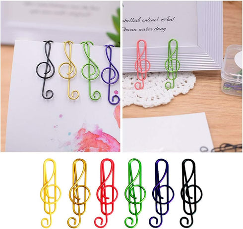 Music Paper Clips 6 Colors, 100 Pcs Cute Paper Clips Funny Creative Music Coloured Plastic Alloy Office Stationery for Documents Book Memo Paper...