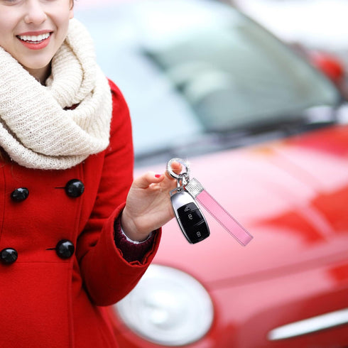 Wisdompro Bling Leather Car Keychain, Universal Genuine Leather Car Keys Keychain Key FOB Keychain, Key Chains Women for Car Keys with Anti-lost D...