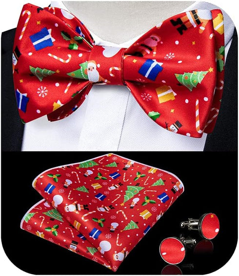 DiBanGu 3PCS Christmas Bow Ties for Men Tuxedo Wedding 100% Silk Men’s Self Tie Bow Tie and Pocket Square Cufflinks Set...