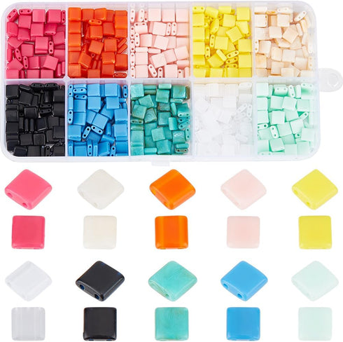 SUNNYCLUE 1 Box 800Pcs 2 Hole Tila Beads Acrylic Flat Square Beads Opaque Macron Colour Small Cute Seed Bead for Jewelry Making DIY Crafts Supplie...