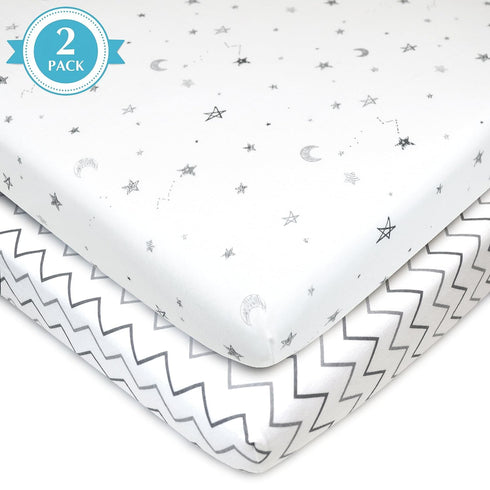 American Baby Company 2 Pack 100% Natural Cotton Fitted Mini Crib Sheets 38" x 24" - Soft & Breathable Small Nesting Portable Sheets, Fits Pack N ...