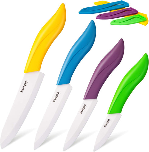 Updated Version Ceramic Knife Set 4-Piece Color with Sheaths (Includes 3" Paring Knife, 4" Fruit Knife, 5" Utility Knife, 6" Chef Knife) for Home ...