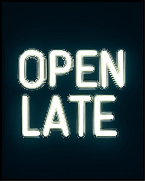 Posterizer 1 pcs-OPEN LATE sign poster with neon font 1-Kitchen & Bar Art-Gift for Men Women Teens-Art Poster Print for Home, Office, Store, Bar- ...