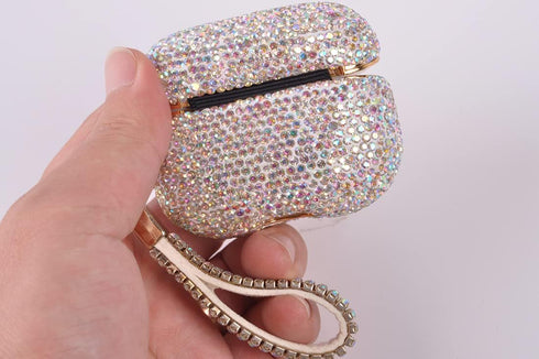 Sparkly Diamond Case for AirPods Pro 1&2 Generation with Keychain, Shockproof Protective Premium Bling Rhinestone Cover Skin Compatible with AirPo...