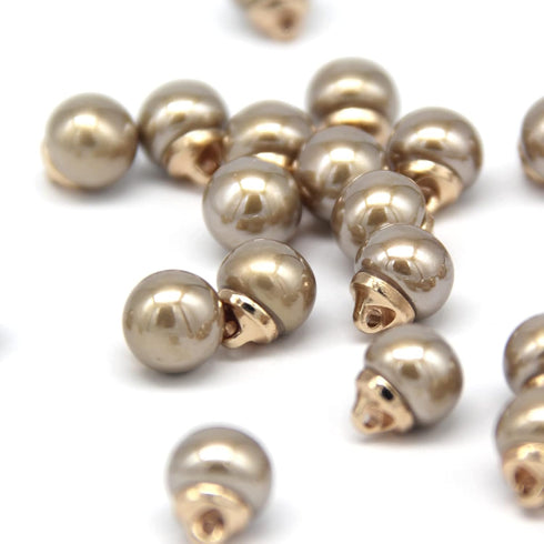 10mm Round Beige Faux Pearl Buttons with Gold Metal Shank, for Clothes, Shirts, Skirts, Wedding Dresses, DIY Crafts, Handmade Sewing Accessories(2...