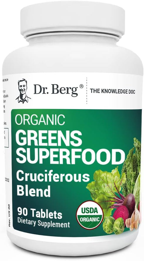 Dr. Berg's Greens Superfood Cruciferous Vegetable Tablets - Vegetable Supplements for Adults w/ 11 Phytonutrient Super Greens Tablets - Energy, Im...