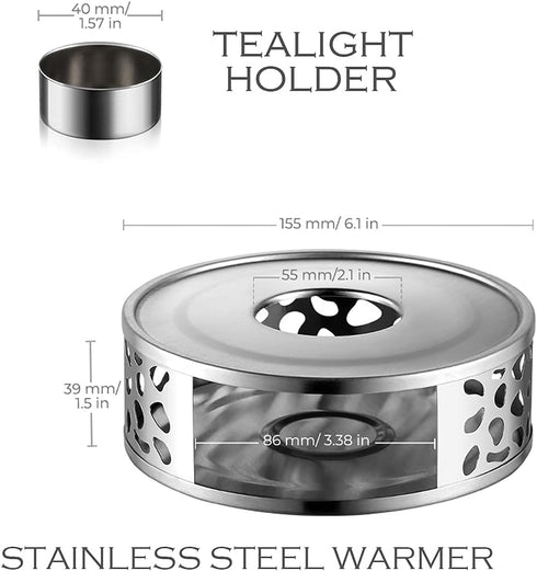 Stainless Steel Teapot Warmer, Metal Teapot Heater with Tealight Holder Stainless Steel Candle Base Coffee Tea Warmer for Glass Teapot, Stainless ...