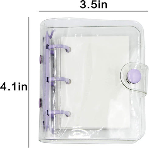 Cute 3-Ring Binder Cover Notebooks Mini Clear Transparent PVC Cover Protector Notebook Snap Button Closure Loose Leaf Folder DIY Journal Notebook ...