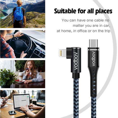 90 Degree iPhone Charger Fast Charging Cable 2Pack 10ft 6ft USB C to Lightning Right Angle Black......