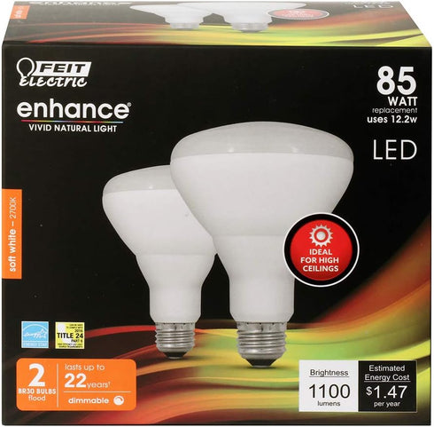 Feit Electric BR30 LED Light Bulbs, 85W Equivalent, High Output, Indoor Flood Lights, 1100 Lumens, Dimmable, 2700k Soft White, E26 Base Recessed C...