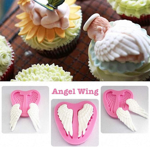 HiParty 3Pcs/Set Mini Angel Baby & Wings Fondant Molds Angelic Cherub Silicone Cake Decorating Tools Polymer Clay Molds for Boy Baby Shower Baptis...