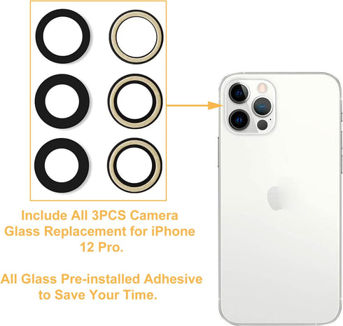 Rear Back Sapphire Glass Camera Lens Glass Replacement for iPhone 12 Pro 6.1 Inch with Adhesive Preinstalled, Anti-Static Tweezers, Precision Knif...