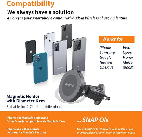 for MagSafe Car Mount Charger, Cradleless 15W Wireless Charger Magnetic Car Phone Holder for Air Vent - Never Fall Snap on Carmount Dedicated for ...