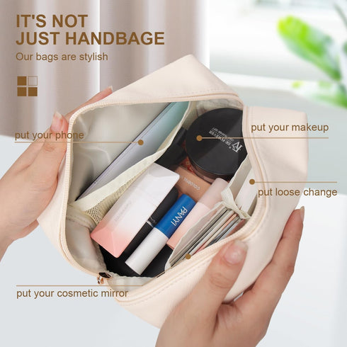 Makeup Bags for Women, PU Leather Portable Waterproof Cosmetic Bag, Multifunctional Toiletry Bag Sanitary Napkin Organizer Skincare Bag, Daily Use...